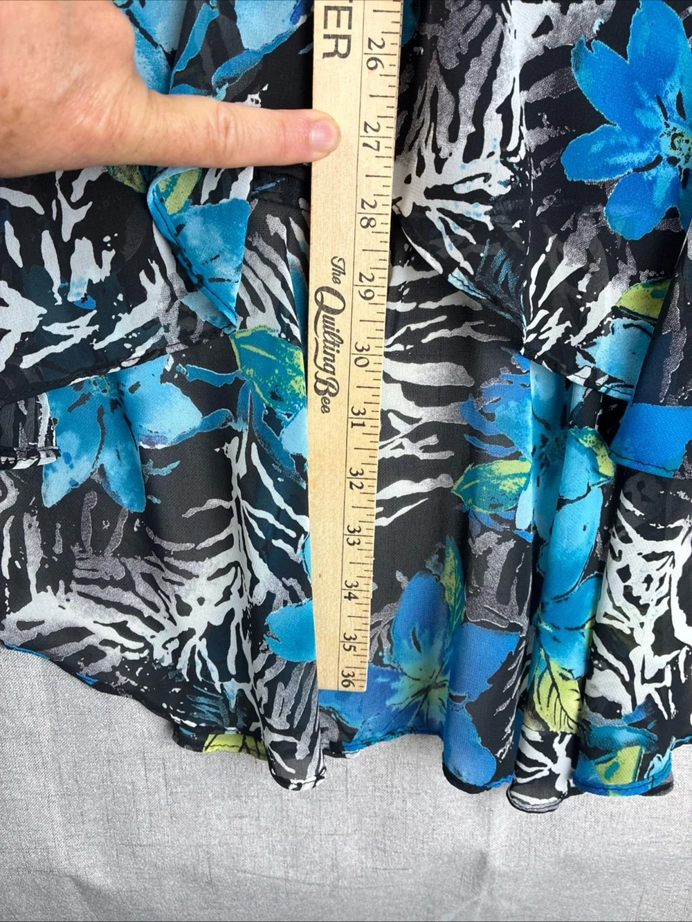 Chicos 3 Blue Floral Skirt Lined Hi Lo Ruffle Tropical Black Zebra Flouncy XL